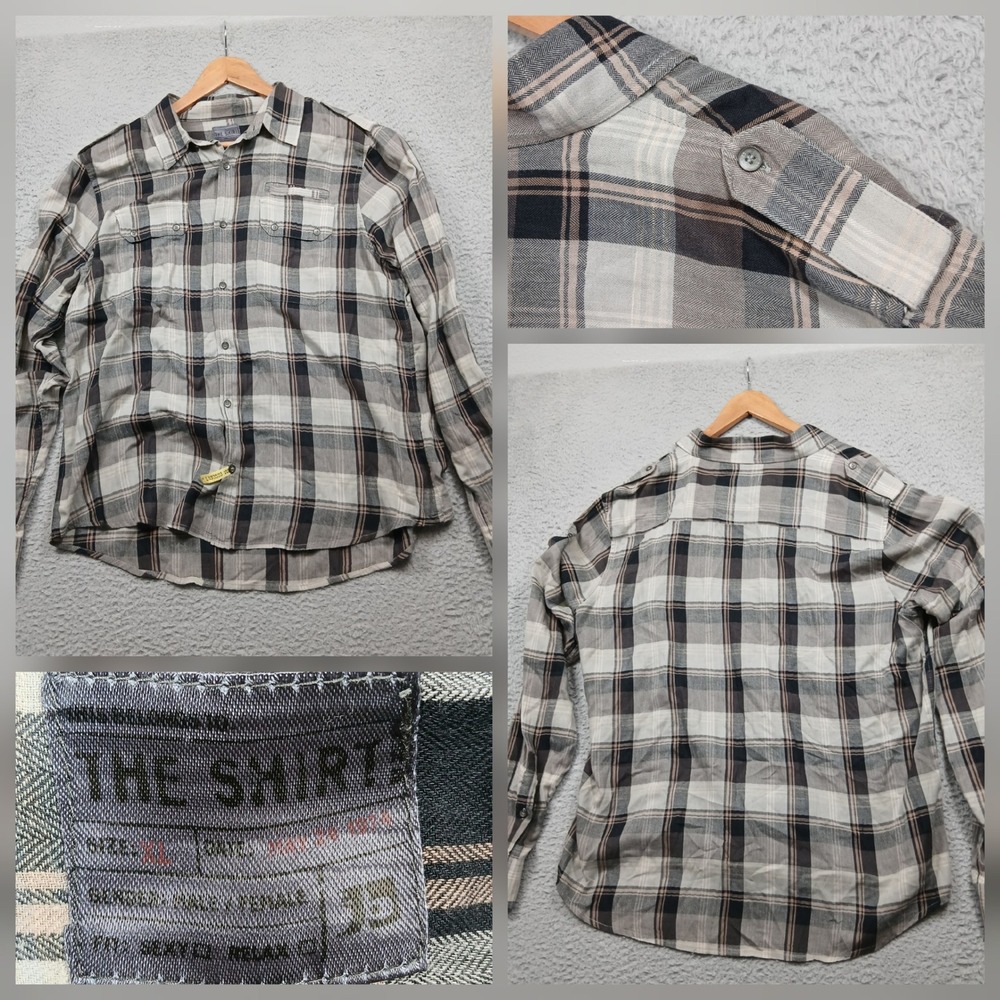 The Shirt Brand Plaid Button Up Men's L Gray‎ Black Beige Long Sleeve Casual